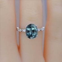 Load image into Gallery viewer, 3 Carat Oval Shaped Teal Sapphire White Gold Engagement Ring