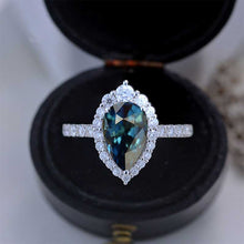 Load image into Gallery viewer, Luxury 3 Carat Pear Cut Halo Teal Sapphire 14K Solid White Gold