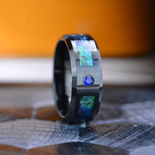 Load image into Gallery viewer, Genuine Abalone Shell with Sapphire Men's Tungsten Carbide Ring