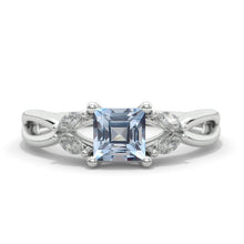 Load image into Gallery viewer, Princess Cut Genuine Aquamarine Twisted Shank Engagement Ring