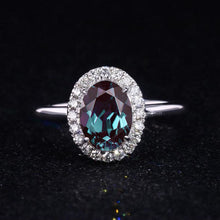 Load image into Gallery viewer, 3 Carat Classic Oval Halo Alexandrite Ring, Luxury Prong Setting Oval Cut Engagement Ring