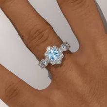 Load image into Gallery viewer, 14K White Gold 1 Carat Round Genuine Aquamarine Halo Engagement Ring