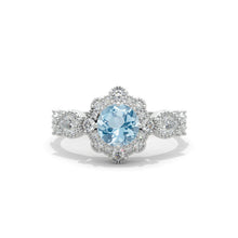 Load image into Gallery viewer, 14K White Gold 1 Carat Round Genuine Aquamarine Halo Engagement Ring