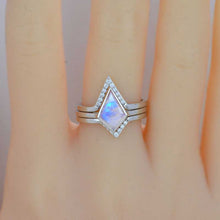 Load image into Gallery viewer, 14K White Gold 3 Carat Kite Genuine moonstone Bezel Engagement Ring, Three Rings Set