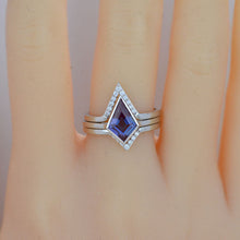 Load image into Gallery viewer, 14K White Gold 3 Carat Kite Alexandrite Bezel Engagement Ring, Three Rings Set