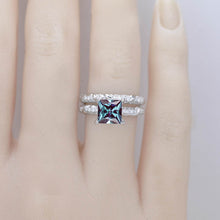 Load image into Gallery viewer, 2 Carat Princess Cut Alexandrite White Gold Floral Engagement Ring Set
