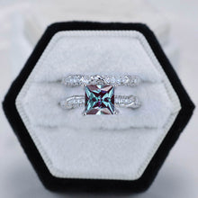 Load image into Gallery viewer, 2 Carat Princess Cut Alexandrite White Gold Floral Engagement Ring Set