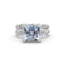 Load image into Gallery viewer, 2 Carat Princess Cut Genuine Aquamarine White Gold Floral Engagement Ring Set