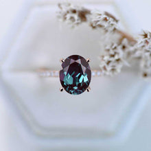 Load image into Gallery viewer, 3 Carat Alexandrite Oval Cut Hidden Halo Rose Gold Engagement Ring