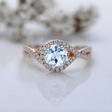 Load image into Gallery viewer, Knot Halo Genuine Natural Aquamarine Engagement Ring. Classic lace Victorian 14K White Gold Ring