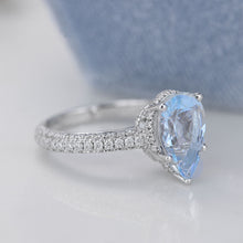Load image into Gallery viewer, 4 Carat Pear Cut Aquamarine Hidden Halo Gold Engagement Ring