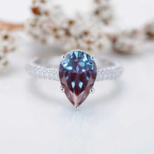 Load image into Gallery viewer, 3 Carat Pear Cut Alexandrite Hidden Halo Gold Engagement Ring