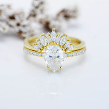 Load image into Gallery viewer, 2 Carat Pear Cut Moissanite Halo Engagement Ring Eternity Ring Set