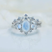 Load image into Gallery viewer, 1 Carat Oval Moonstone Halo 14K White Gold Floral Engagement Ring Set