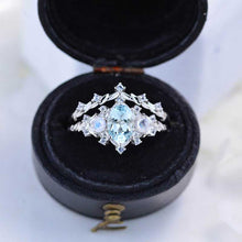 Load image into Gallery viewer, 1 Carat Oval Genuine Natural Aquamarine Halo 14K White Gold Floral Engagement Ring Set
