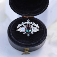 Load image into Gallery viewer, 1 Carat Oval Alexandrite Halo 14K White Gold Floral Engagement Ring Set