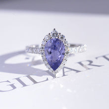 Load image into Gallery viewer, 14K White Gold 3 Carat Lavender Sapphire Pear Cut Halo Moissanite Ring