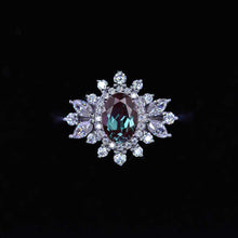 Load image into Gallery viewer, 14K White Gold Oval Alexandrite Snowflake Halo Engagement Ring