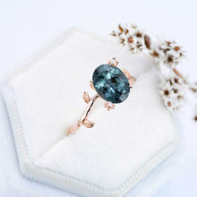 Load image into Gallery viewer, 14K Rose Gold Dainty Teal Sapphire Leaf Ring
