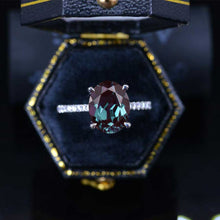 Load image into Gallery viewer, 3 Carat Oval Alexandrite Ring, Hidden Halo Gold Engagement Ring