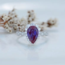 Load image into Gallery viewer, 14K White Gold 3 Carat Pear Alexandrite  Halo Engagement Ring