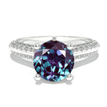 Load image into Gallery viewer, 14K Solid Gold Ring 2CT Round Alexandrite Imitation Wedding Ring Alexandrite Engagement Ring Anniversary Promise Eternity Gold Ring