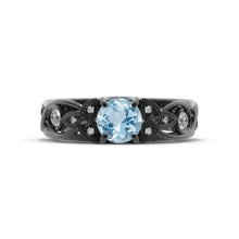 Load image into Gallery viewer, Genuine Aquamarine Celtic Engagement Ring 14K Black Gold