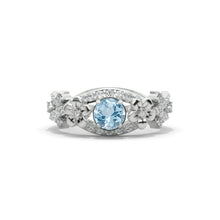 Load image into Gallery viewer, Genuine Aquamarine Celtic Engagement Floral Ring 14K White Gold