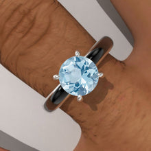 Load image into Gallery viewer, 1 Carat Genuine Aquamarine Gold Black Enamel Engagement Promissory Ring