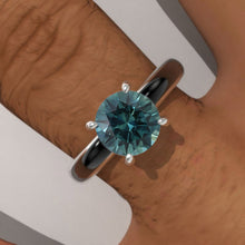 Load image into Gallery viewer, 1 Carat Teal Sapphire Gold Black Enamel Engagement Promissory Ring