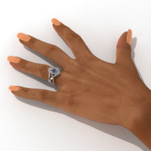 Load image into Gallery viewer, 14K White Gold 1 Carat Pear Alexandrite Halo Twisted Engagement Ring Eternity Ring Set