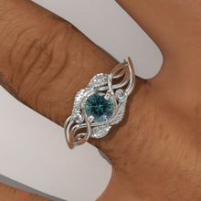 Load image into Gallery viewer, 1 Carat Teal Sapphire White Gold Engagement Lattice Floral Accented Ring