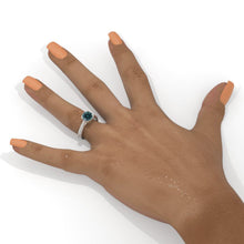 Load image into Gallery viewer, Teal Sapphire Floral White Gold Engagement Ring