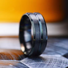Load image into Gallery viewer, Classic Men Black Stainless Steel 8mm Polished Matte Brushed Finish Center Wedding Band Ring