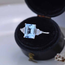 Load image into Gallery viewer, 5 Ct Emerald Shape Step Cut Aquamarine ring, Aquamarine solitaire ring, 5 Carat Natural Aquamarine Ring, Genuine Aquamarine Vintage Ring