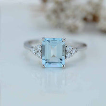 Load image into Gallery viewer, 5 Ct Emerald Shape Step Cut Aquamarine ring, Aquamarine solitaire ring, 5 Carat Natural Aquamarine Ring, Genuine Aquamarine Vintage Ring