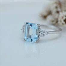 Load image into Gallery viewer, 5 Ct Emerald Shape Step Cut Aquamarine ring, Aquamarine solitaire ring, 5 Carat Natural Aquamarine Ring, Genuine Aquamarine Vintage Ring