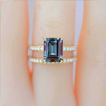 Load image into Gallery viewer, 2Ct Alexandrite Engagement Ring, Emerald Step Cut Alexandrite Engagement Ring Set
