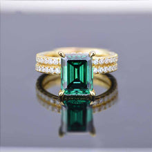Load image into Gallery viewer, 3Ct Green Moissanite Engagement Ring, Emerald Step Cut Green Moissanite Engagement Ring Set