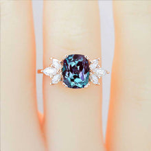 Load image into Gallery viewer, 2Ct Cushion Cut Alexandrite Vintage Engagement Ring, Cushion Alexandrite Engagement Ring, Marquise Side Accents Stones 14K Rose Gold Ring