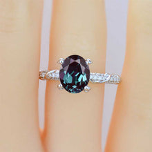 Load image into Gallery viewer, 3CT Oval Alexandrite Wedding Ring 14K White Gold Floral Engagement Ring. Anniversary Ring. Promise Ring