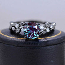 Load image into Gallery viewer, Round Brilliant Cut Alexandrite Floral Black Gold Engagement Ring