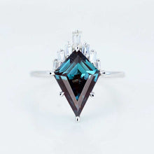 Load image into Gallery viewer, 2 Carat Kite Alexandrite Halo Silver Engagement Ring
