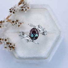 Load image into Gallery viewer, 14K White Gold Oval Alexandrite Floral Engagement Ring