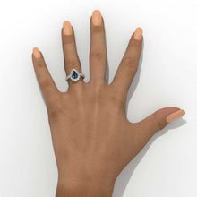 Load image into Gallery viewer, 14K White Gold 2 Carat Pear Teal Sapphire Halo Engagement Ring