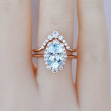 Load image into Gallery viewer, 3 Carat Oval Genuine Natural Aquamarine Halo Engagement Ring, Promise Ring For Her, Genuine Natural Aquamarine Wedding Ring, 14K Gold Oval Genuine Natural Aquamarine Engagement Ring Set