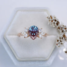 Load image into Gallery viewer, 3 Carat Pear Shaped Alexandrite Engagement Ring. Vintage Unique Marquise Cut Cluster Engagement Ring3 Carat Pear Shaped Alexandrite Engagement Ring. Vintage Unique Marquise Cut Cluster Engagement Ring