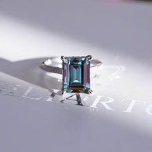 Load image into Gallery viewer, 5 Carat Giliarto Emerald Cut Alexandrite Hidden Halo Engagement White Gold Ring