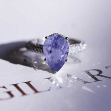 Load image into Gallery viewer, 4 Carat Pear Cut Purple Sapphire Hidden Halo Gold Engagement Ring