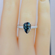 Load image into Gallery viewer, 3 Carat Pear Cut Teal Sapphire Hidden Halo Gold Engagement Ring